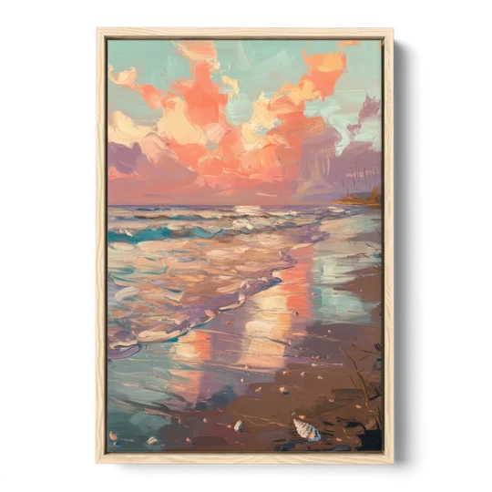 Corpus Christi Coastal Sunrise - Oak Framed Canvas Wall Art - Front