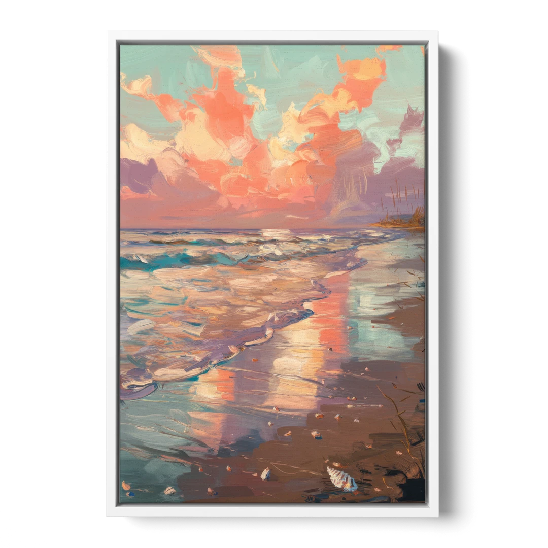 Corpus Christi Coastal Sunrise - White Framed Canvas Wall Art - Front