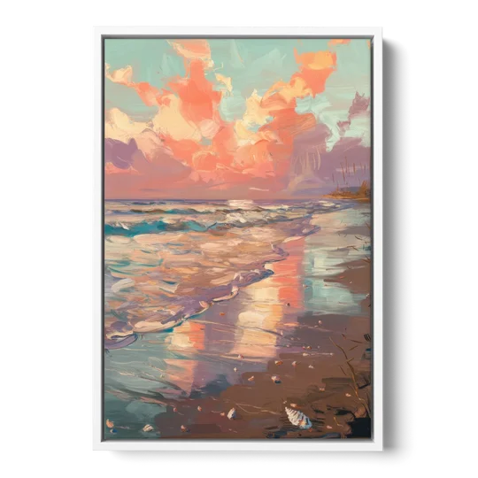 Corpus Christi Coastal Sunrise - White Framed Canvas Wall Art - Front
