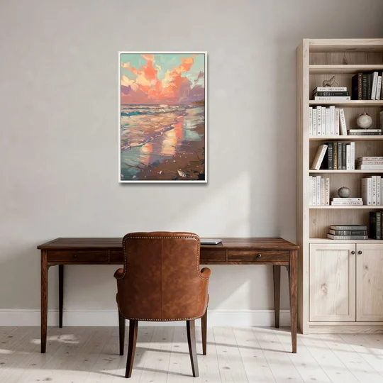 Corpus Christi Coastal Sunrise - White Framed Canvas Wall Art - Office - 24x36