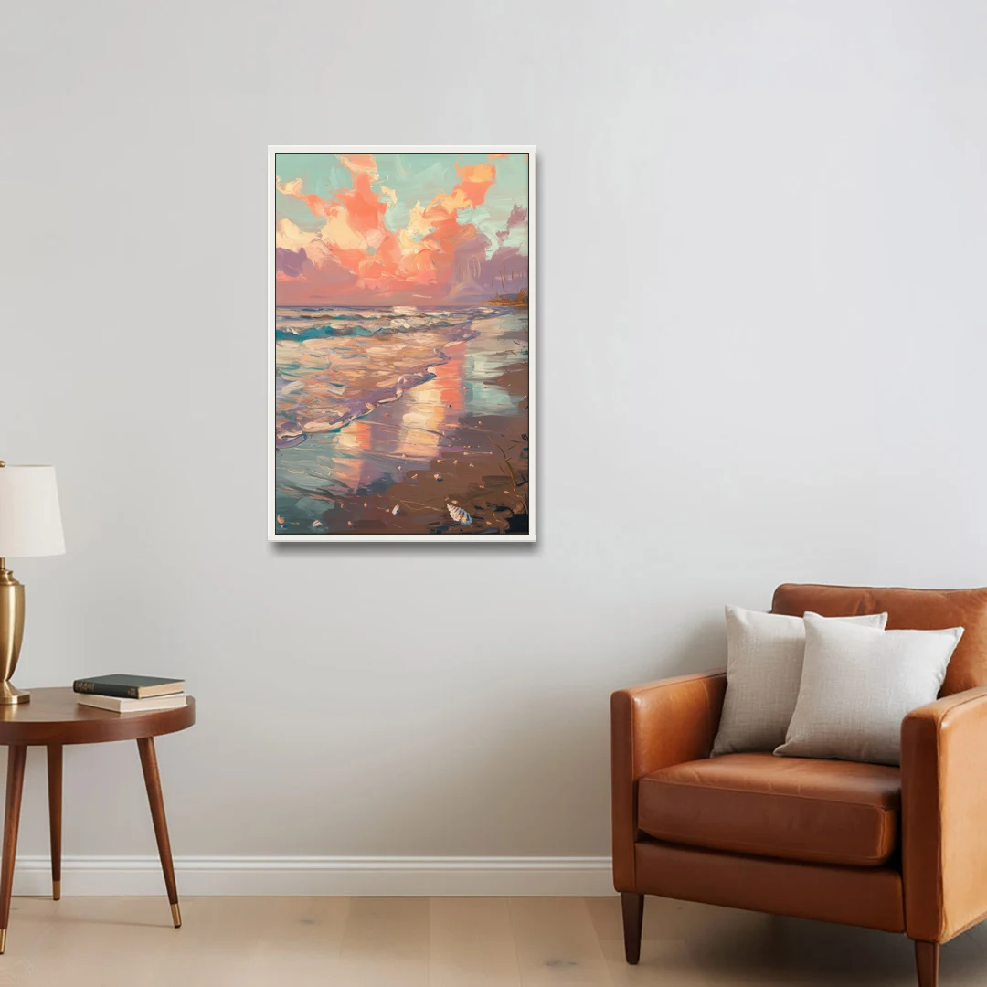 Corpus Christi Coastal Sunrise - White Framed Canvas Wall Art - Sofa - 24x36