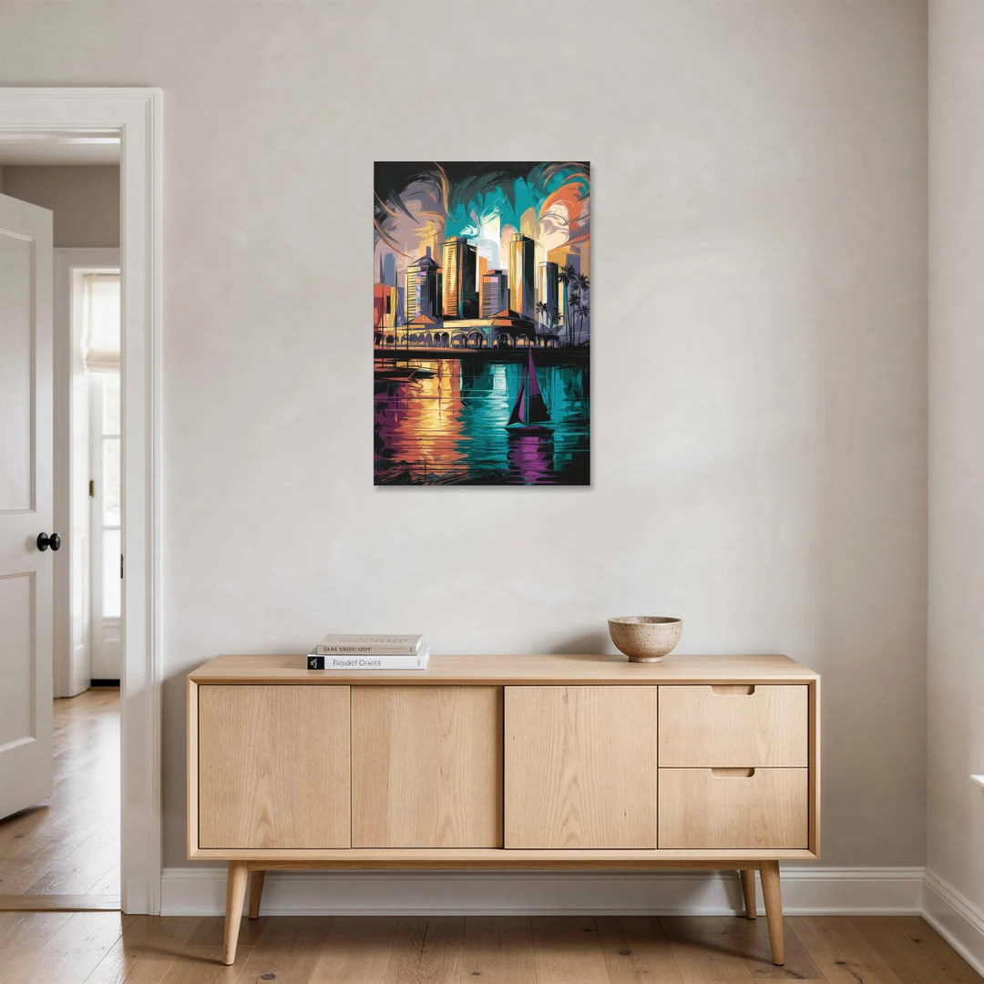 Corpus Christi Downtown Scene - Canvas Wall Art - Coffee Table - 24x36