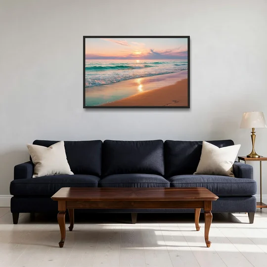 Corpus Christi Padre Island - Black Framed Canvas Wall Art - Sofa - 36x24