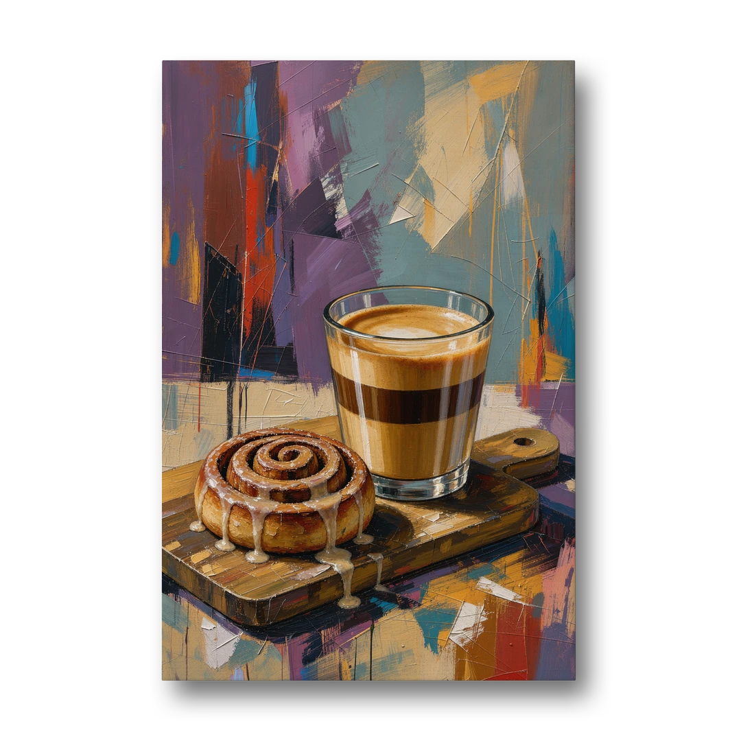 Cortado and Cinnamon Roll for the Coffee Bar - Canvas Wall Art - Front