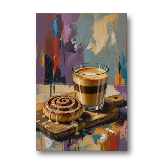 Cortado and Cinnamon Roll for the Coffee Bar - Canvas Wall Art - Front