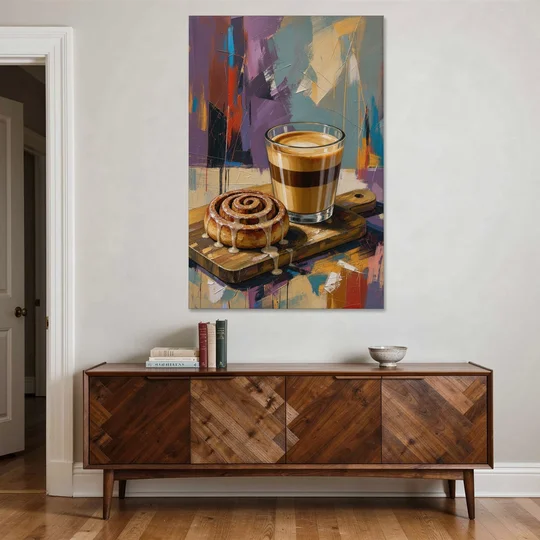 Cortado and Cinnamon Roll for the Coffee Bar - Canvas Wall Art - Coffee Table - 40x60