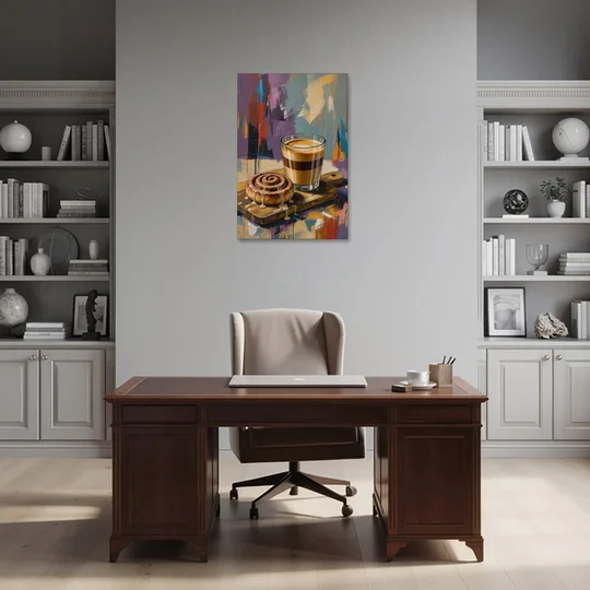 Cortado and Cinnamon Roll for the Coffee Bar - Canvas Wall Art - Office - 24x36