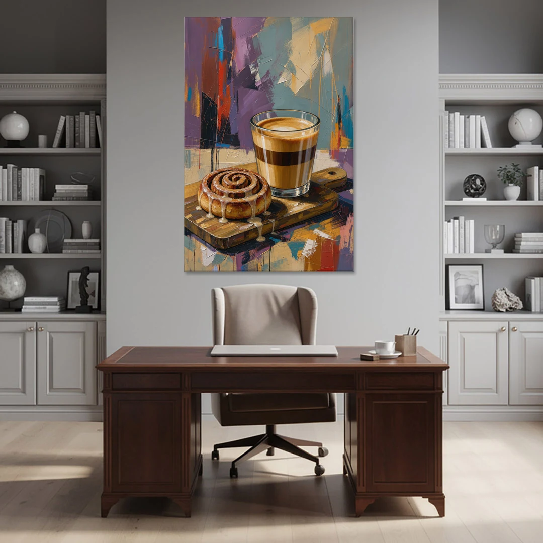 Cortado and Cinnamon Roll for the Coffee Bar - Canvas Wall Art - Office - 40x60