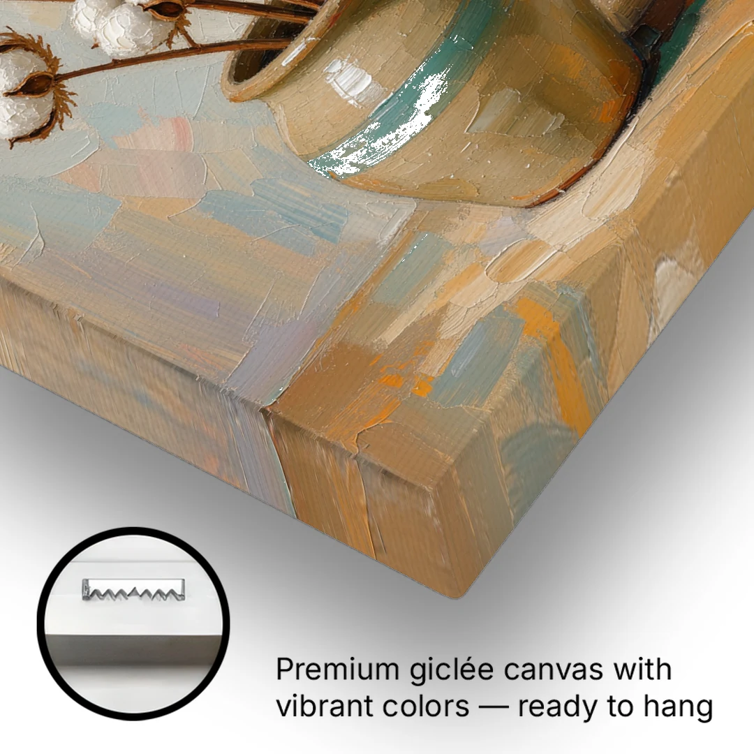 Cotton Painting Canvas in a Stoneware Crock - Canvas Wall Art - Gallery Wrap Corner