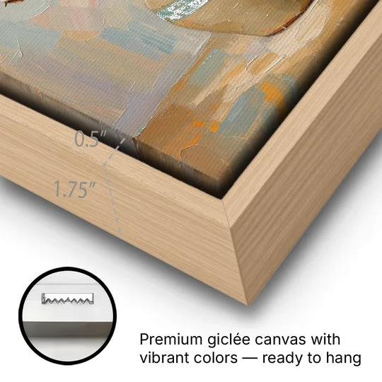 Cotton Painting Canvas in a Stoneware Crock - Oak Framed Canvas Wall Art - Gallery Wrap Corner