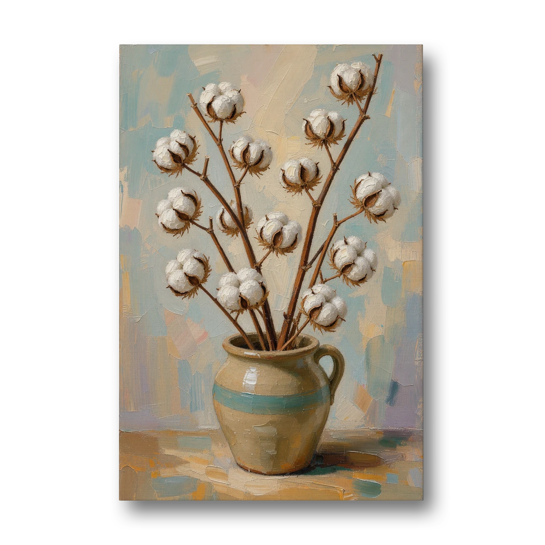 Cotton Painting Canvas in a Stoneware Crock - Canvas Wall Art - Front