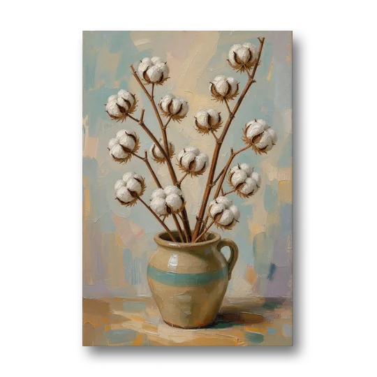 Cotton Painting Canvas in a Stoneware Crock - Canvas Wall Art - Front