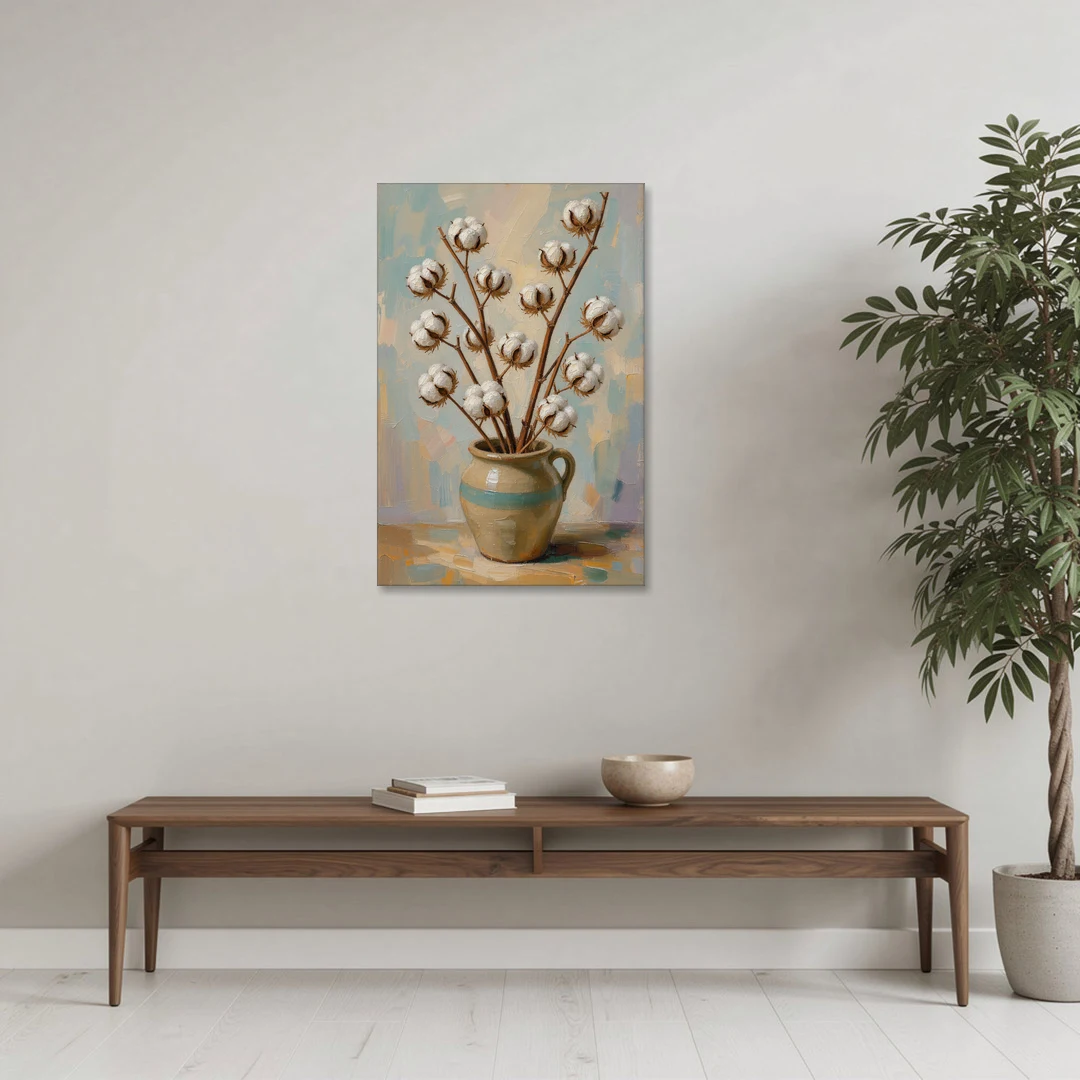 Cotton Painting Canvas in a Stoneware Crock - Canvas Wall Art - Coffee Table - 24x36