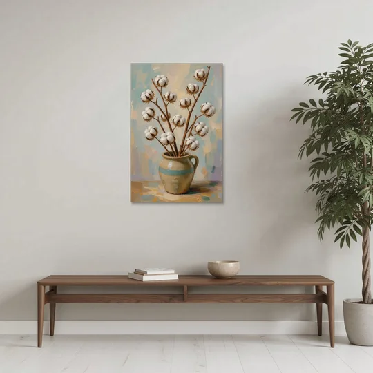 Cotton Painting Canvas in a Stoneware Crock - Canvas Wall Art - Coffee Table - 24x36