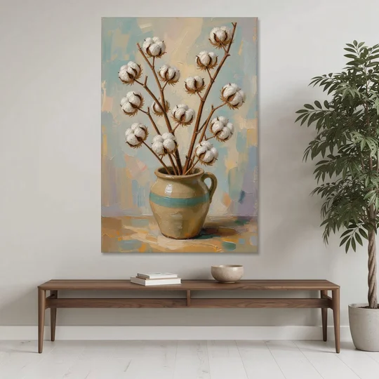 Cotton Painting Canvas in a Stoneware Crock - Canvas Wall Art - Coffee Table - 40x60