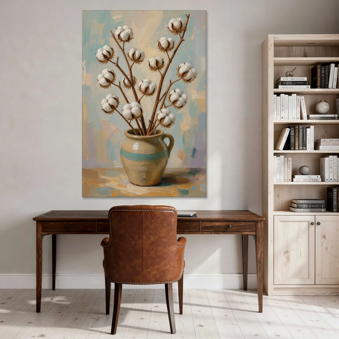 Cotton Painting Canvas in a Stoneware Crock - Canvas Wall Art - Office - 40x60