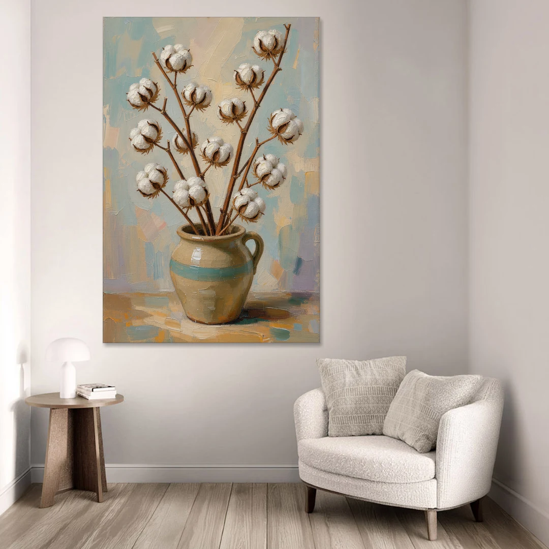 Cotton Painting Canvas in a Stoneware Crock - Canvas Wall Art - Sofa - 40x60