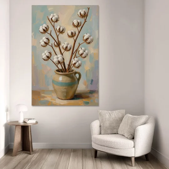 Cotton Painting Canvas in a Stoneware Crock - Canvas Wall Art - Sofa - 40x60