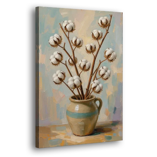 Cotton Painting Canvas in a Stoneware Crock - Canvas Wall Art - Side