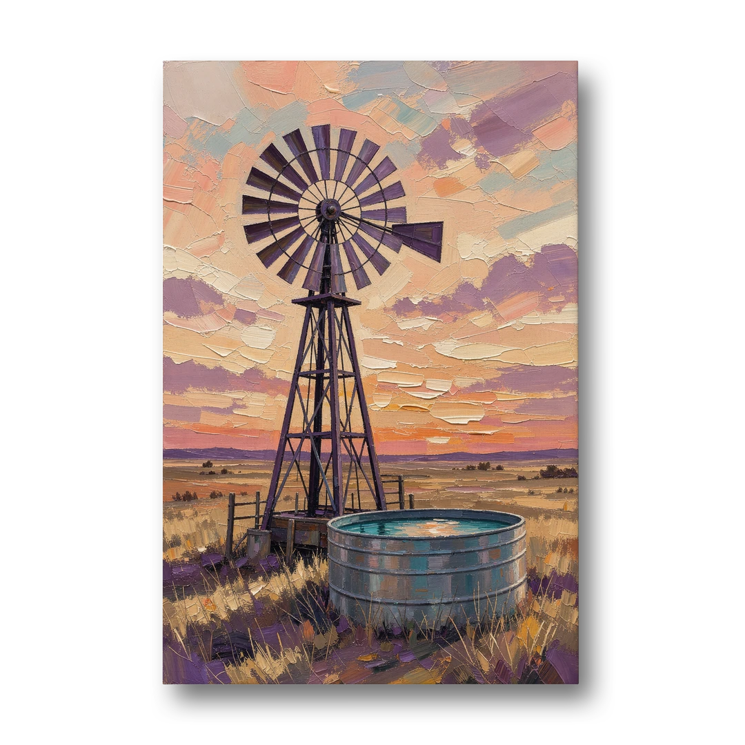 Country Prairie Windpump at Sunset - Canvas Wall Art - Front