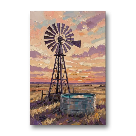 Country Prairie Windpump at Sunset - Canvas Wall Art - Front