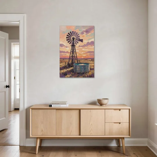 Country Prairie Windpump at Sunset - Canvas Wall Art - Coffee Table - 24x36
