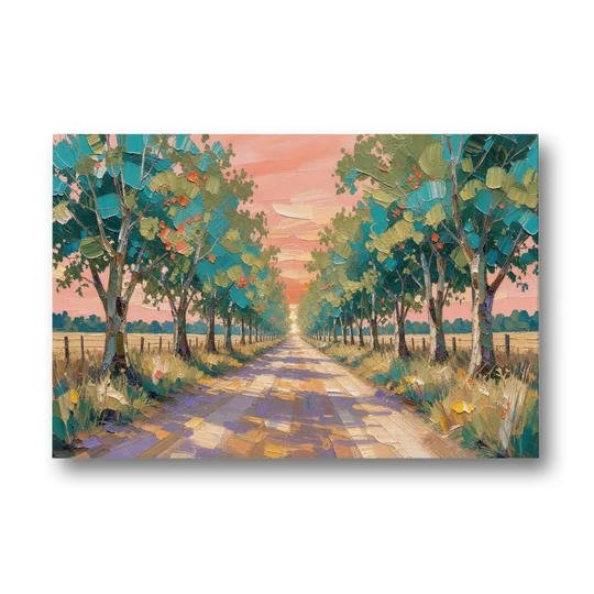Country Road Painting Through Summer Trees - Canvas Wall Art - Front