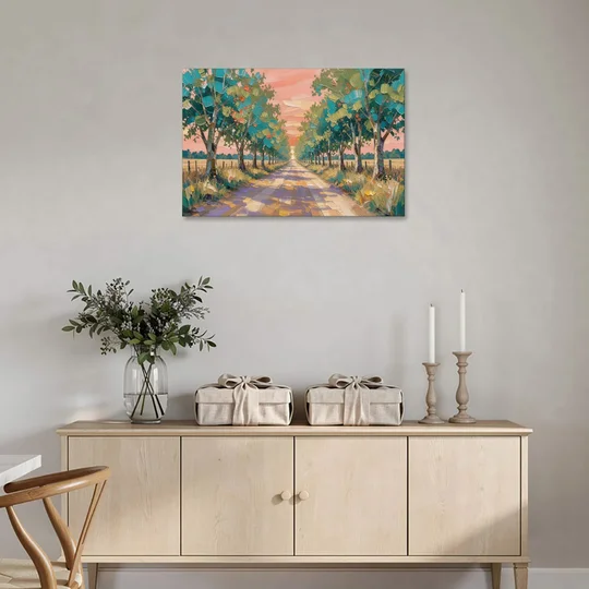 Country Road Painting Through Summer Trees - Canvas Wall Art - Coffee Table - 36x24