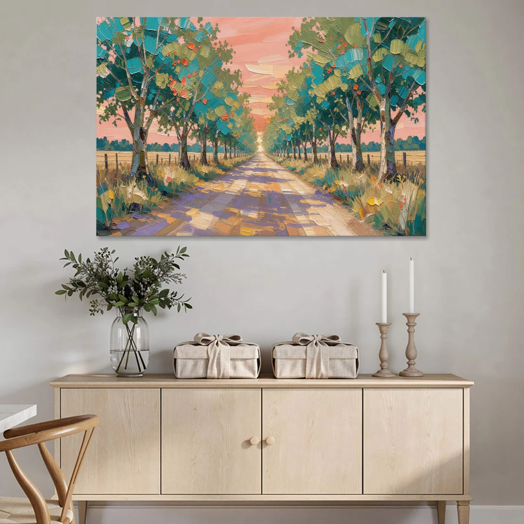 Country Road Painting Through Summer Trees - Canvas Wall Art - Coffee Table - 60x40