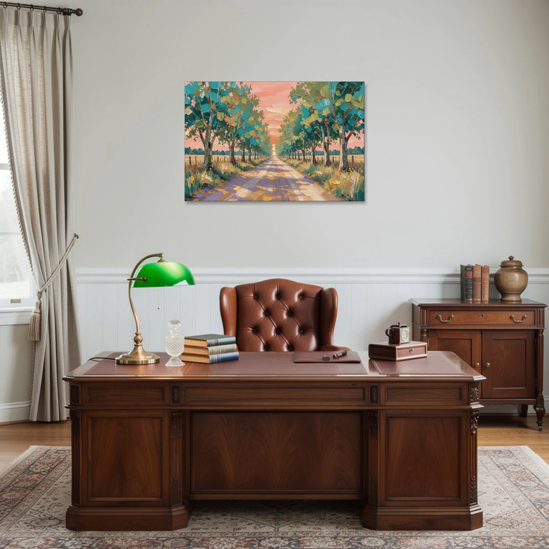 Country Road Painting Through Summer Trees - Canvas Wall Art - Office - 36x24