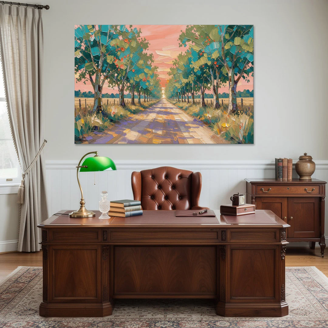 Country Road Painting Through Summer Trees - Canvas Wall Art - Office - 60x40