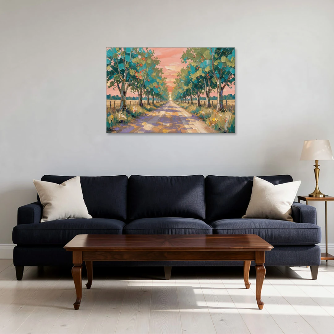 Country Road Painting Through Summer Trees - Canvas Wall Art - Sofa - 36x24