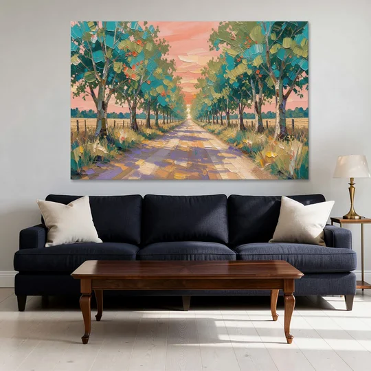 Country Road Painting Through Summer Trees - Canvas Wall Art - Sofa - 60x40