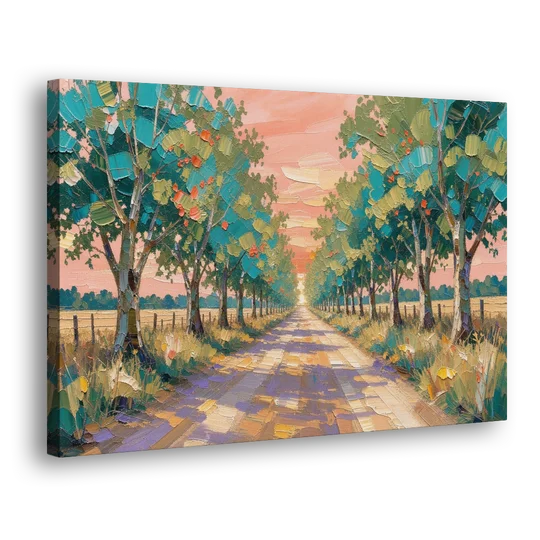 Country Road Painting Through Summer Trees - Canvas Wall Art - Side