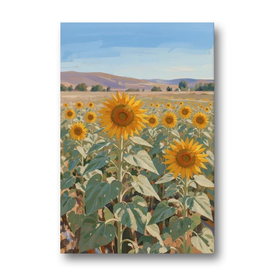 Country Wall Art of a Sunflower Field in Summer - Canvas Wall Art - Front
