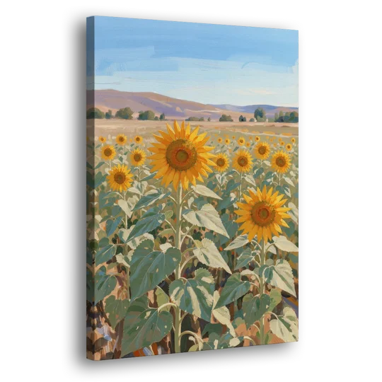 Country Wall Art of a Sunflower Field in Summer - Canvas Wall Art - Side