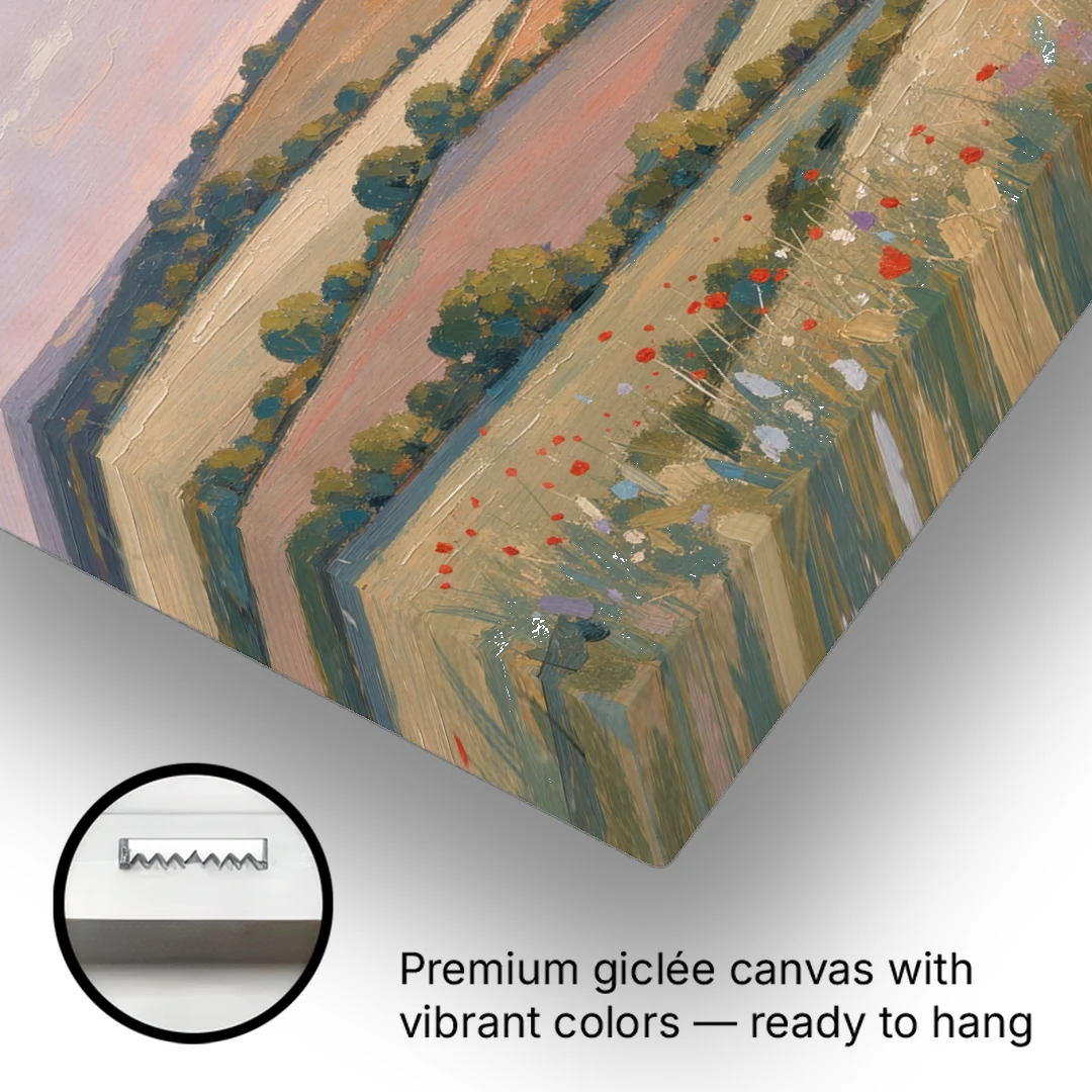 Countryside Landscape Painting at Lavender Dusk - Canvas Wall Art - Gallery Wrap Corner