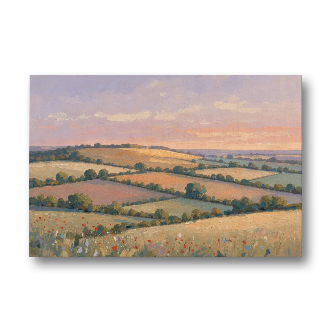 Countryside Landscape Painting at Lavender Dusk - Canvas Wall Art - Front