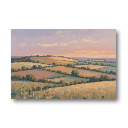 Countryside Landscape Painting at Lavender Dusk - Canvas Wall Art - Front