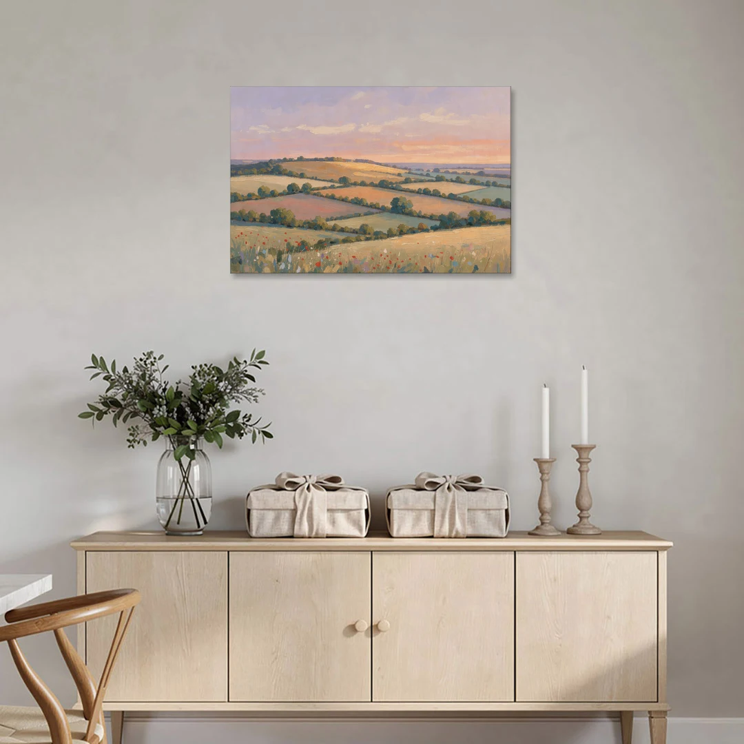 Countryside Landscape Painting at Lavender Dusk - Canvas Wall Art - Coffee Table - 36x24