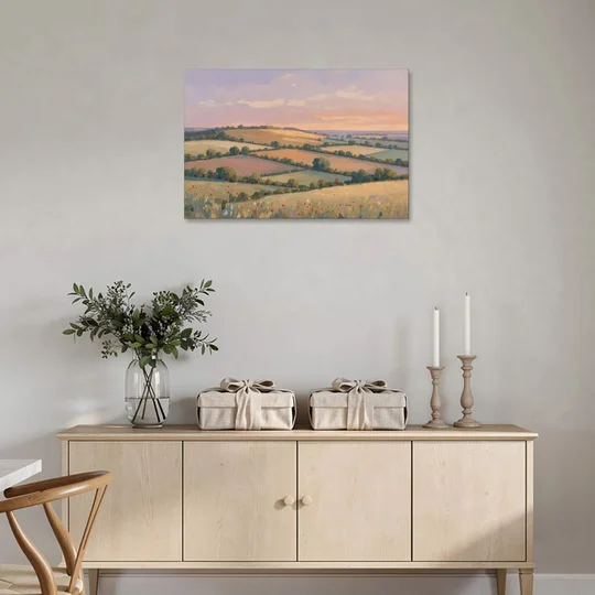 Countryside Landscape Painting at Lavender Dusk - Canvas Wall Art - Coffee Table - 36x24