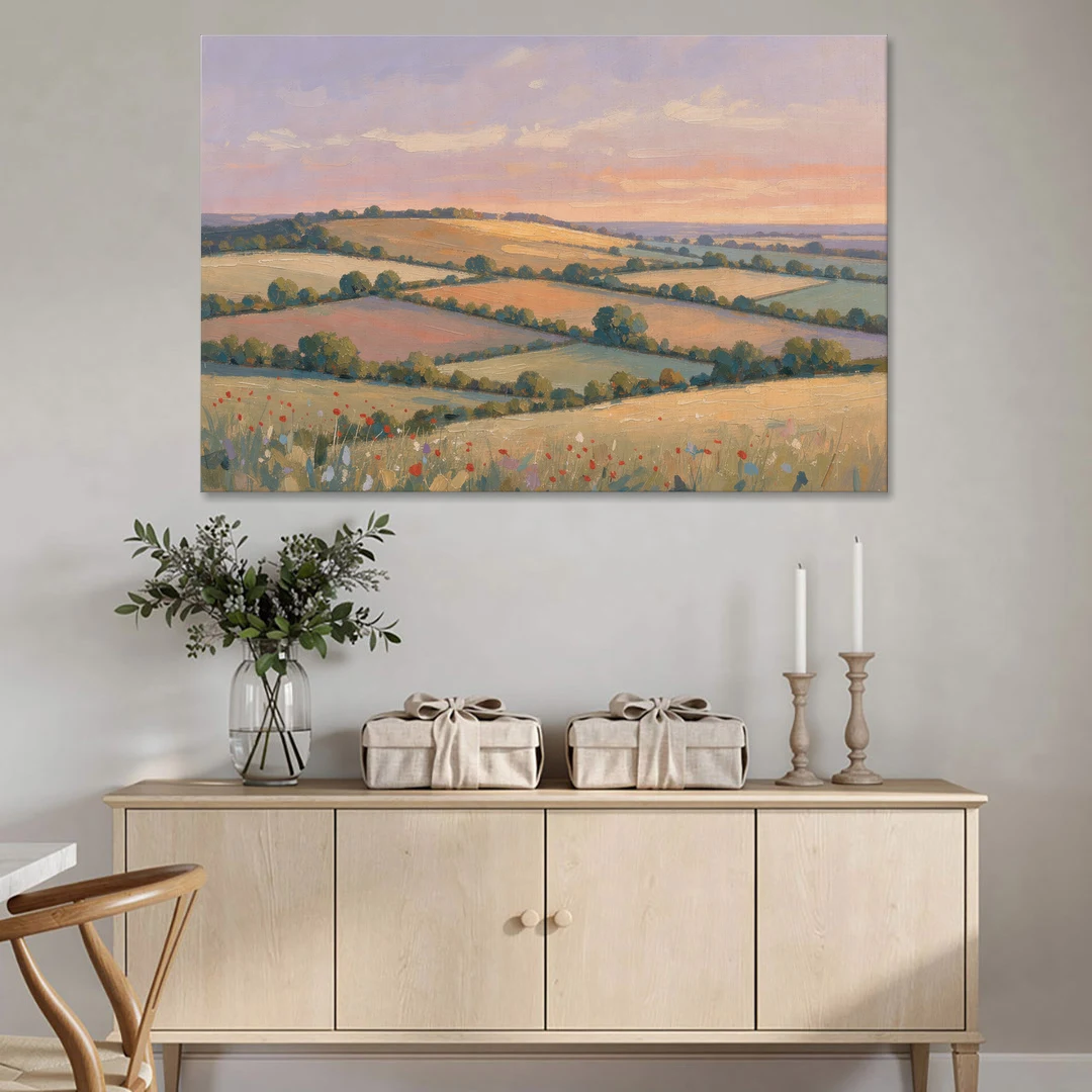 Countryside Landscape Painting at Lavender Dusk - Canvas Wall Art - Coffee Table - 60x40