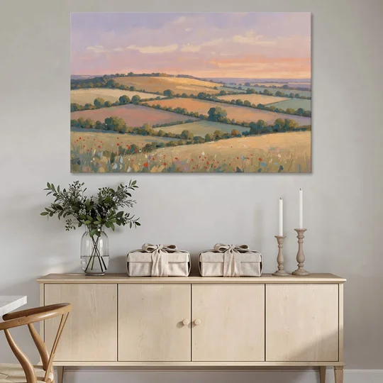 Countryside Landscape Painting at Lavender Dusk - Canvas Wall Art - Coffee Table - 60x40