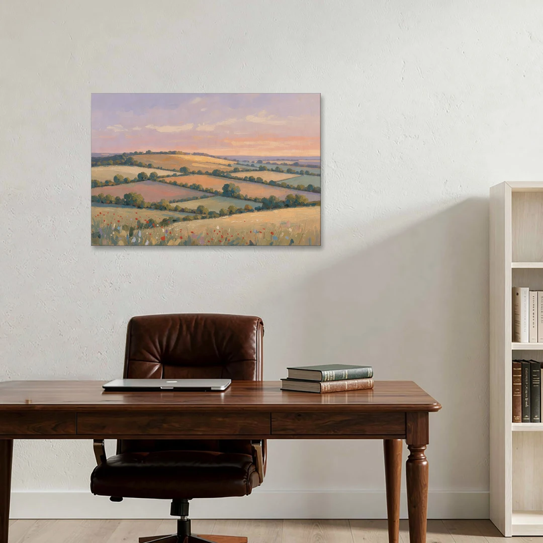 Countryside Landscape Painting at Lavender Dusk - Canvas Wall Art - Office - 36x24