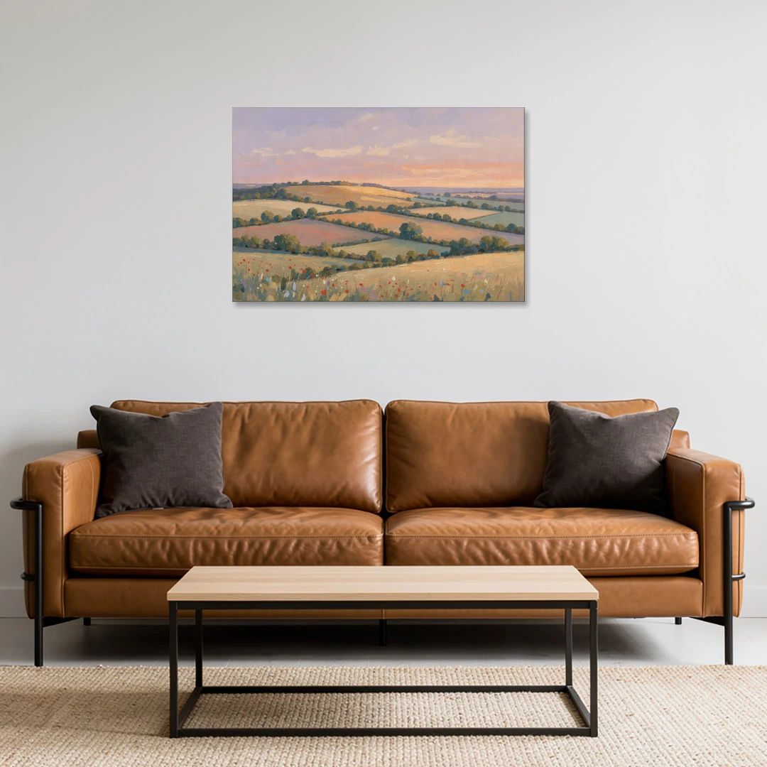 Countryside Landscape Painting at Lavender Dusk - Canvas Wall Art - Sofa - 36x24