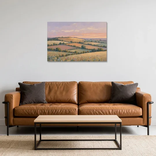 Countryside Landscape Painting at Lavender Dusk - Canvas Wall Art - Sofa - 36x24