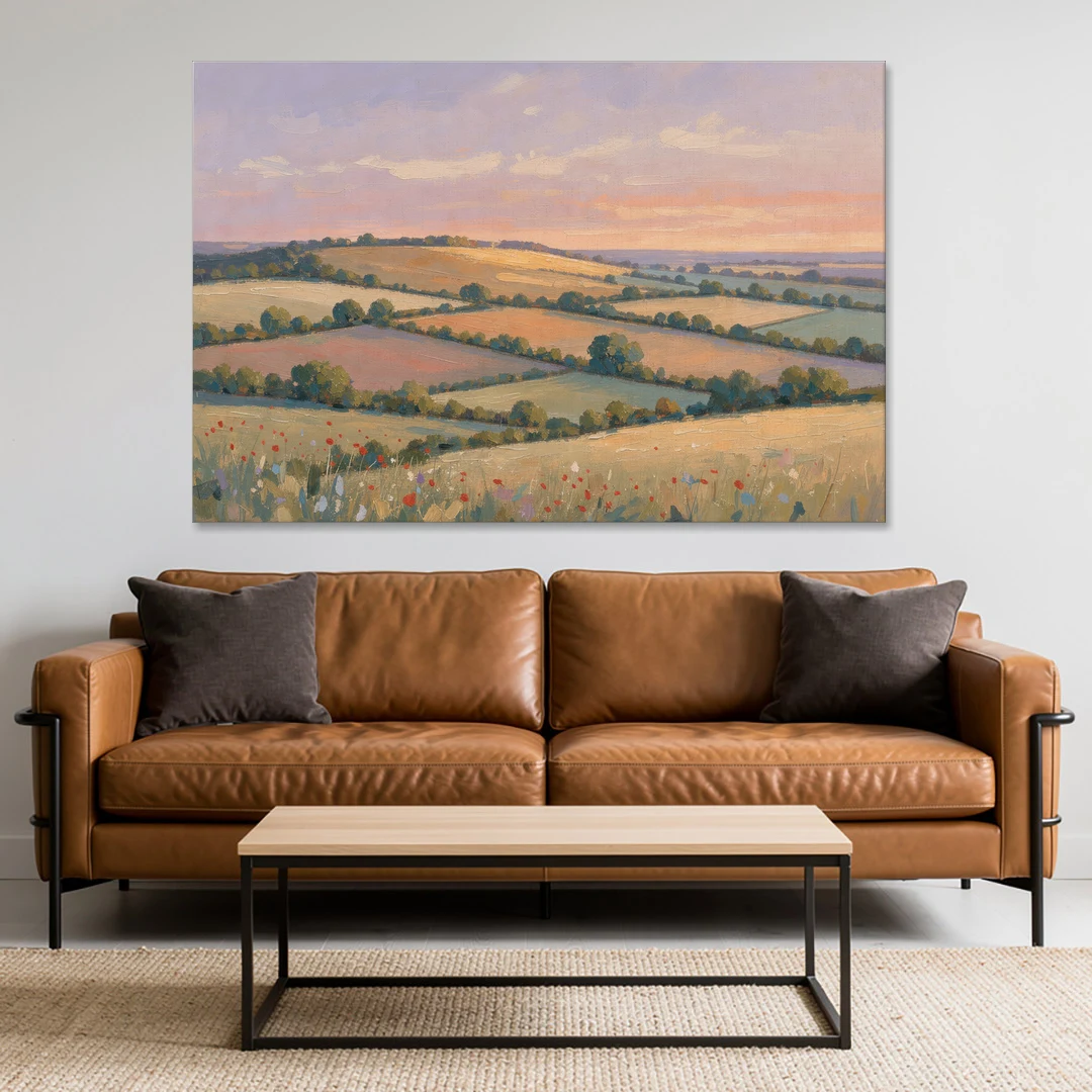 Countryside Landscape Painting at Lavender Dusk - Canvas Wall Art - Sofa - 60x40