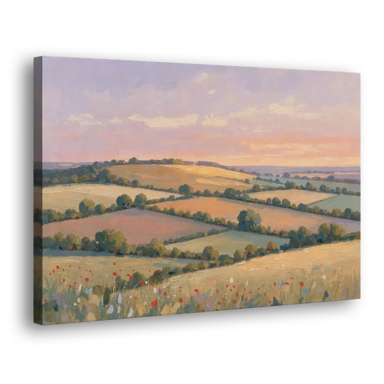 Countryside Landscape Painting at Lavender Dusk - Canvas Wall Art - Side
