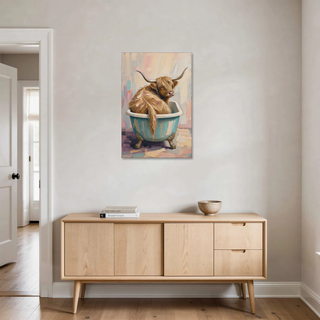 Cow in Bathtub Wall Art with a Backward Glance - Canvas Wall Art - Coffee Table - 24x36