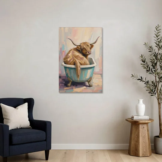 Cow in Bathtub Wall Art with a Backward Glance - Canvas Wall Art - Sofa - 24x36